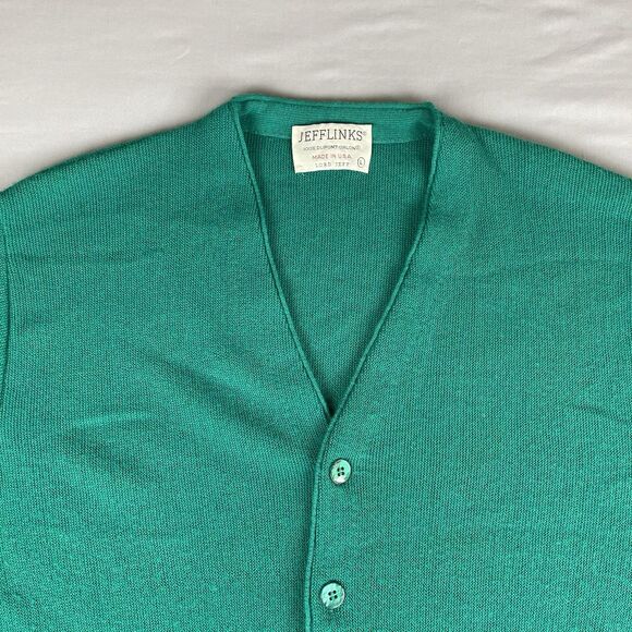 Jeff Links Cardigan Sweater Men's L Green Vintage 1970s USA Classic Grandpacore - Picture 4 of 12